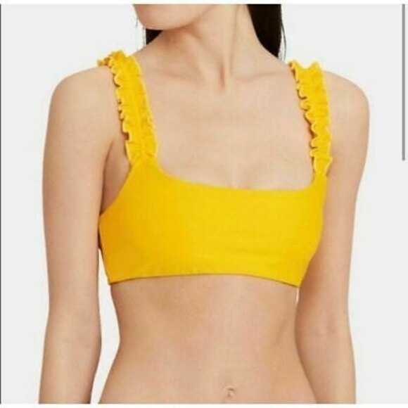 Ellejay Lanai Swim Bikini Top Size S Strappy Ruffle Back Yellow $92 NEW Tag A4 - Picture 1 of 7